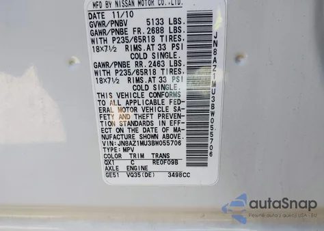 2011 Nissan Murano S from USA, damaged, VIN JN8AZ1MU3BW055706